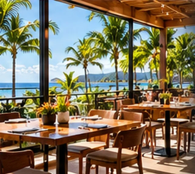 Oceanview restaurant dining area on Oahu