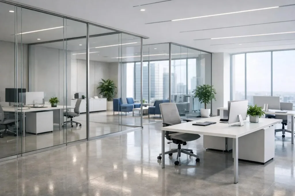 Spotless open-plan office with polished floors in Hawaii