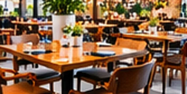 Clean restaurant dining room with tables set for service