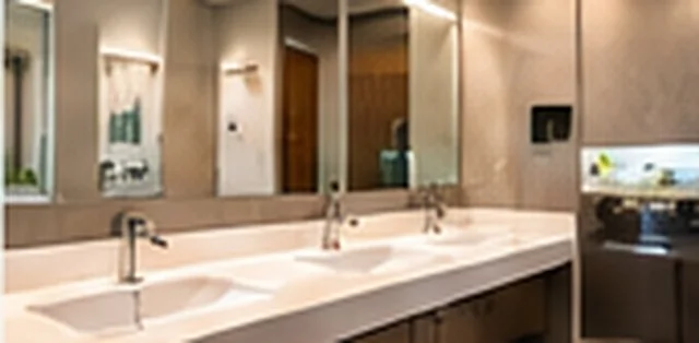 Clean restaurant restroom sinks and counters